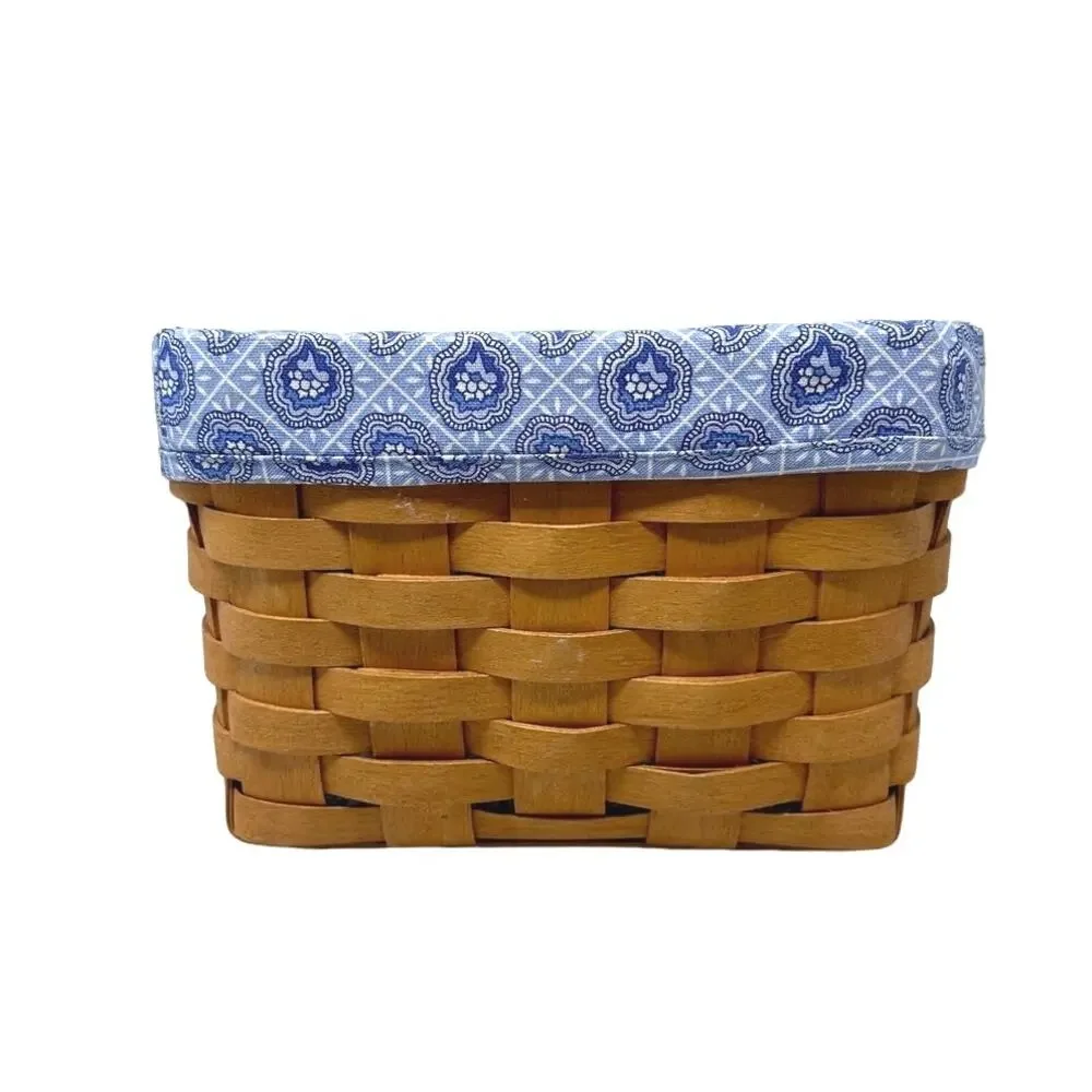 RETIRED Longaberger basket 1997, blue patterned liner and plastic insert